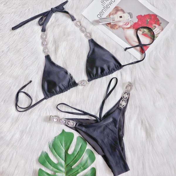 Crystal Embellished Two-Piece Bikini Set