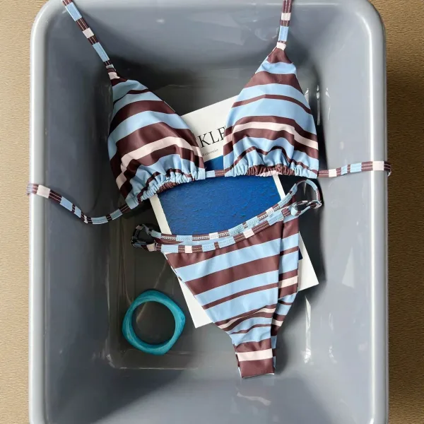 Classic Striped Thong Bikini Set