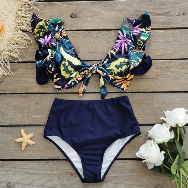 Flounced Floral High-Waist Bikini Set