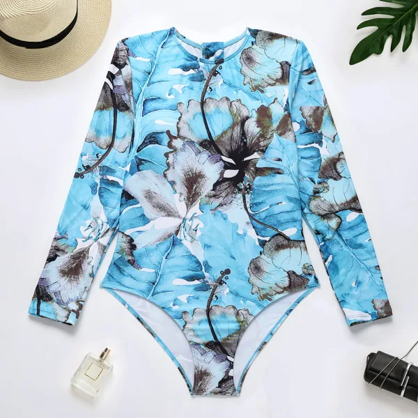 Long-Sleeve Surf Suit in Leaf Print