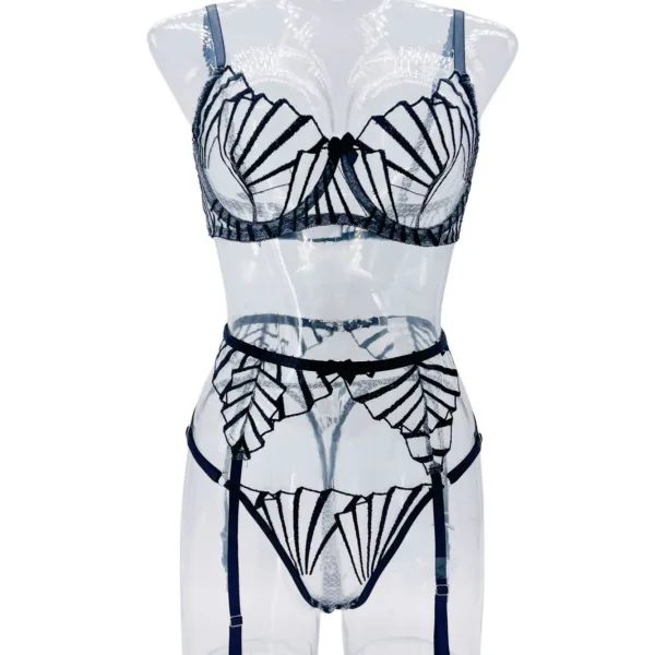 Mesh Stripe Three-Piece Bikini Set
