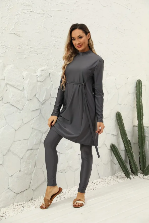 Modest Crew-Neck Three-Piece Swim Set
