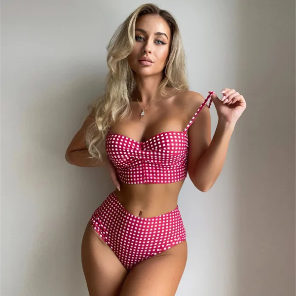 Plaid High-Waist Bikini Set