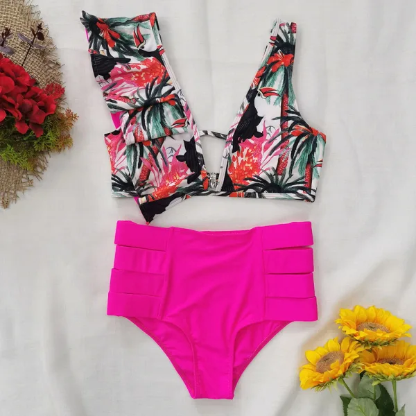 Asymmetrical Ruffled High-Waist Bikini Set
