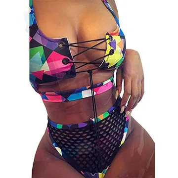 Cross-Strap Fishnet Bikini Set