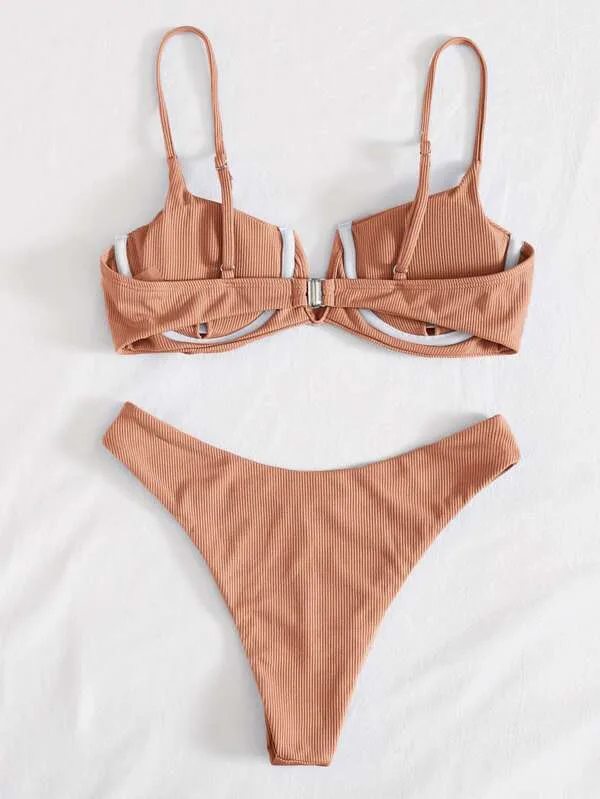 Ribbed V-Wire Bikini Set