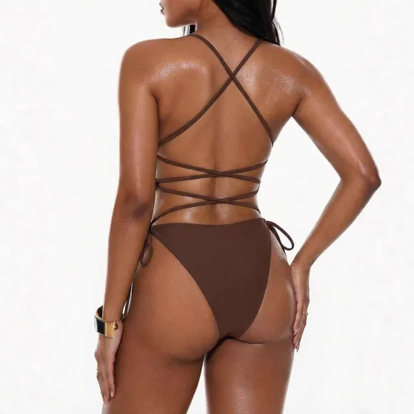 Sereia Open-Back One-Piece Swimsuit in Brown