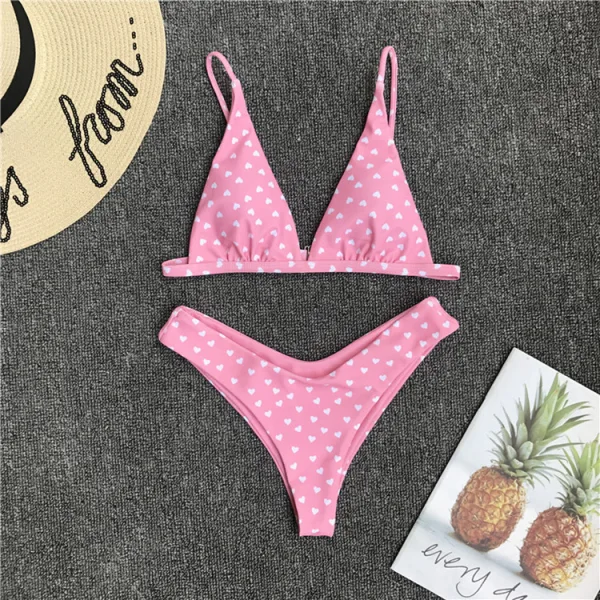 Retro Heart Print Bikini Set