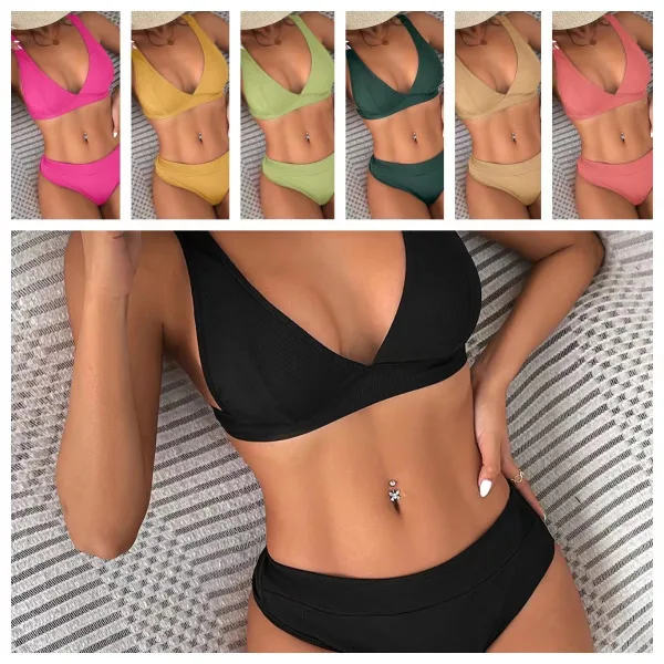 Ribbed Lace-Up Bikini Set