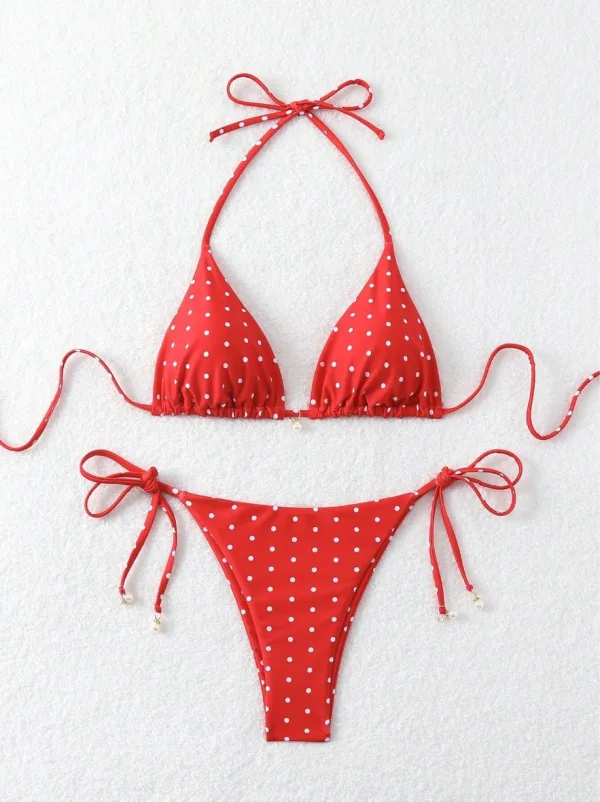 Polka Dot Drawstring Bikini Set