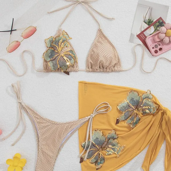 Solana Three-Piece Bikini Set in Ginger Yellow