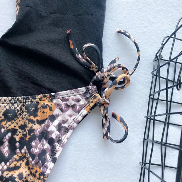 Snake Print Deep V One-Piece Swimsuit