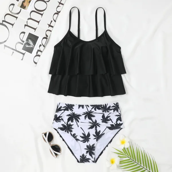 High-Waist Tropical Print Two-Piece Bikini