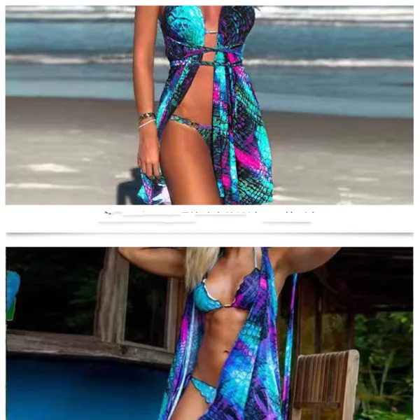 Floral Halter Bikini Set with Matching Cover-Up