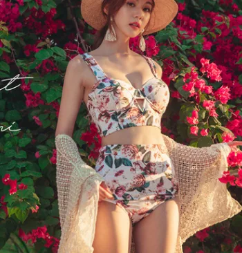 Floral Three-Piece Bikini and Sarong Set