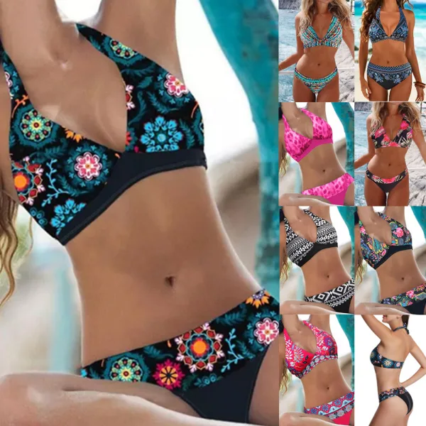 Ethnic Print Split Bikini Set