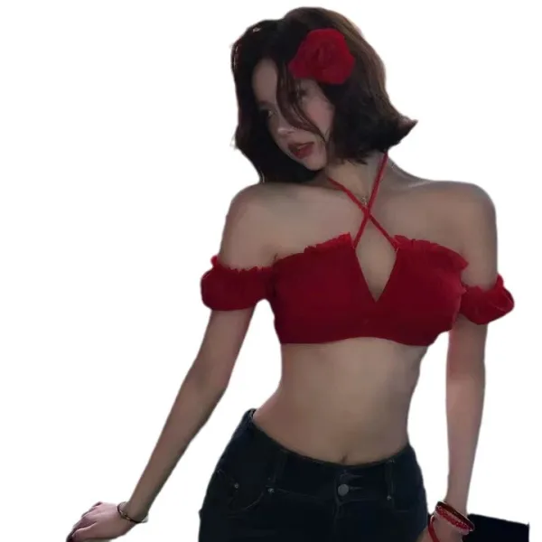 Puff Sleeve Bikini Set in Red