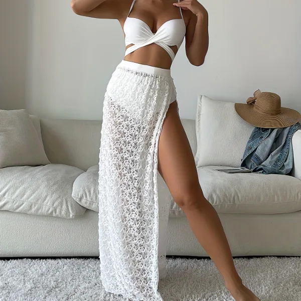 Elegant Gathered Bikini Set With Matching Skirt