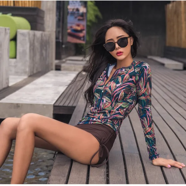Floral Long-Sleeve High-Waist Bikini Set