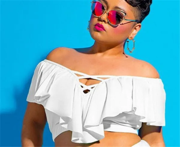 Off-Shoulder Flounced One-Piece Swimsuit