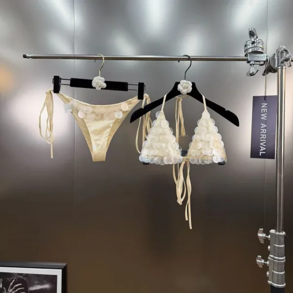 Sequin-Embellished Halter Bikini Set