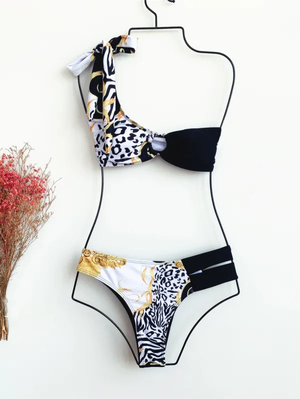 One-Shoulder Printed One-Piece Swimsuit