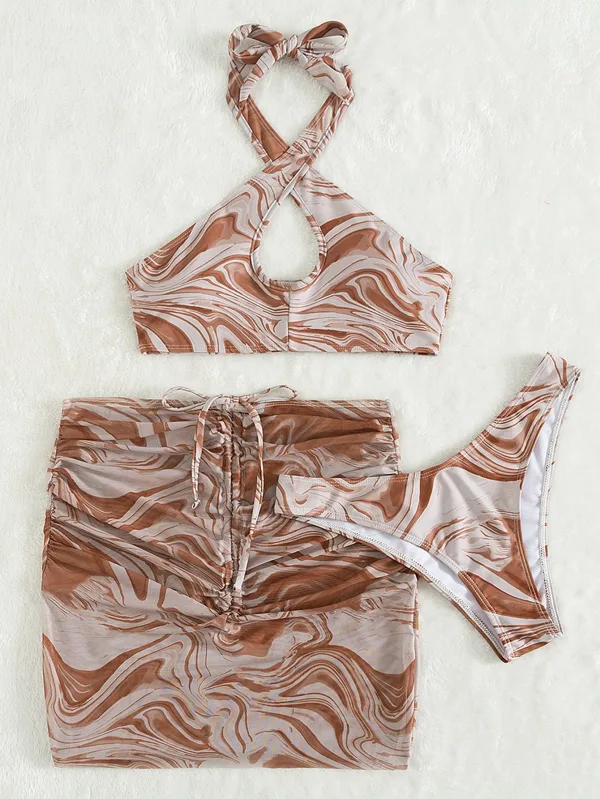 Smudge Print Three-Piece Bikini Set