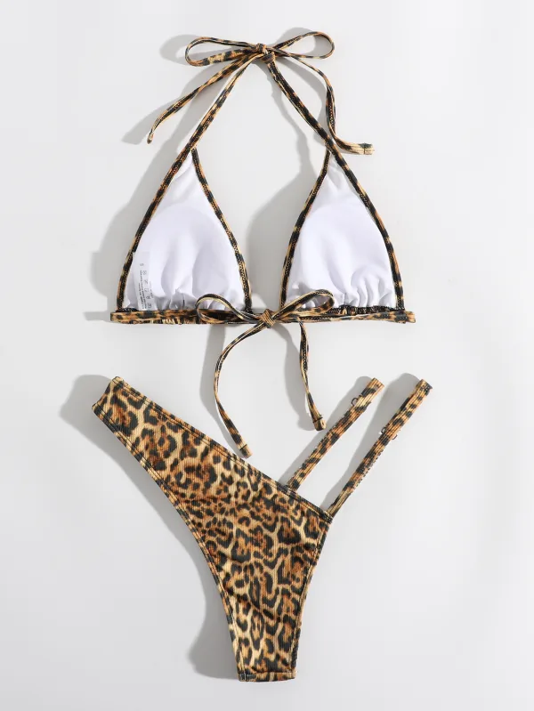 Leopard Print Bikini Set with Embellished Detail