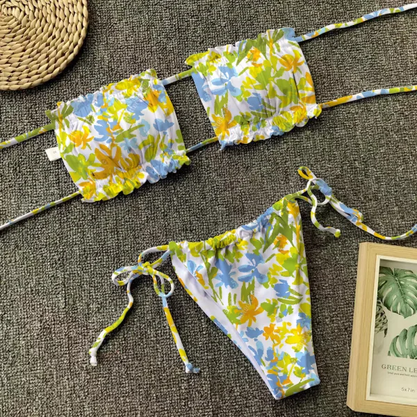 Floral Pleated Cut-Out Bikini Set