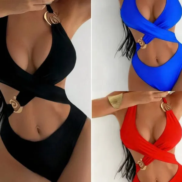 Hollowed High-Waist One-Piece Swimsuit