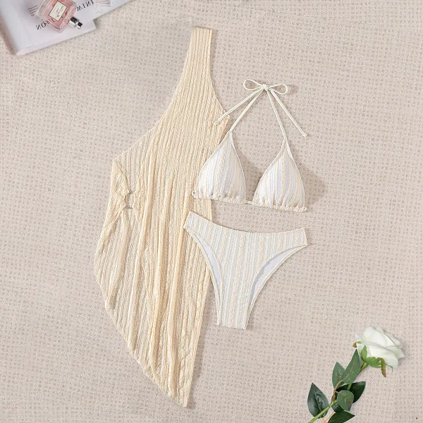 Knitted Three-Piece Bikini and Cover-Up Set