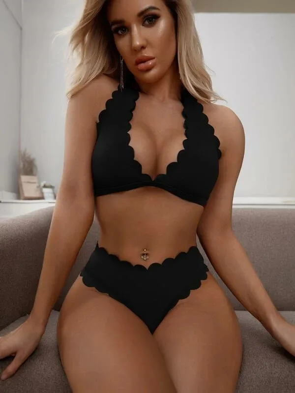 Wave Pattern Gathered Bikini Set