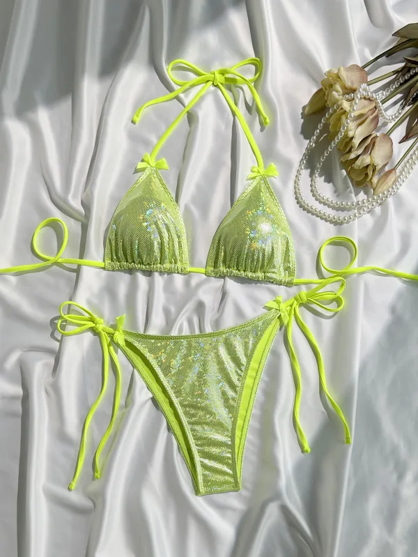 Solid Bow Knot Bikini Set