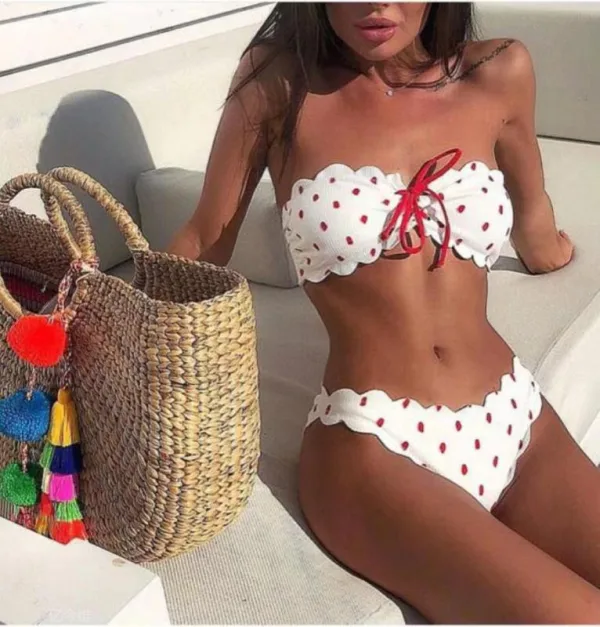 Polka Dot Perforated Bikini Set
