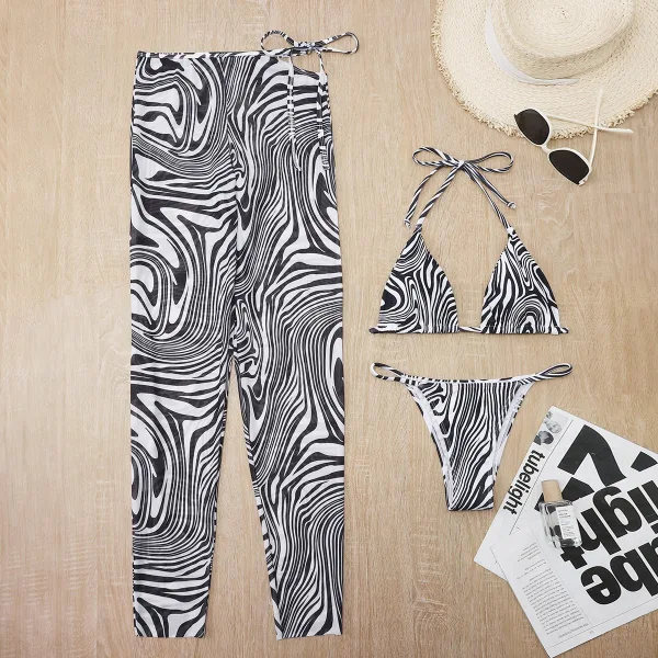 Monochrome Stripe Three-Piece Swim Set