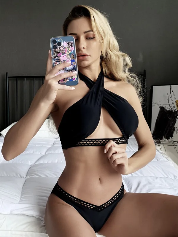 Black Cross-Strap Halter Bikini Set
