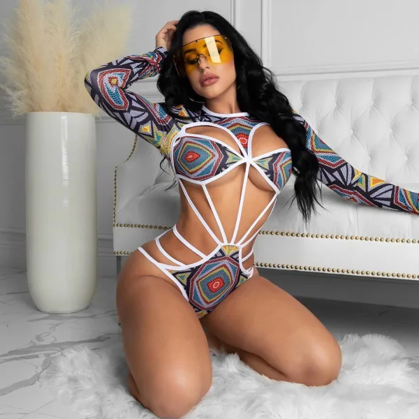 Printed One-Piece Drawstring Swimsuit
