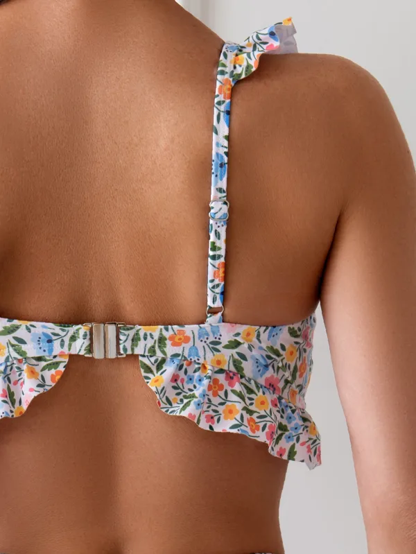 Ditsy Floral Ruffle Bikini Set with High-Waist Bottom