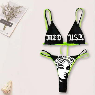 Skull Print Tube Top Bikini Set
