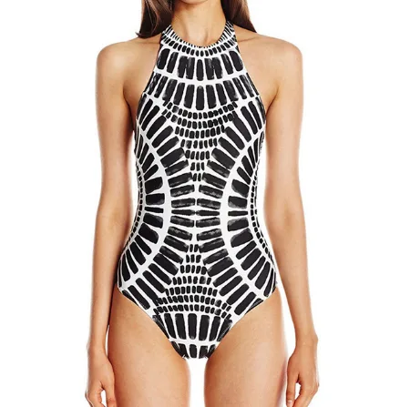 Monochrome Cross-Front Halter One-Piece