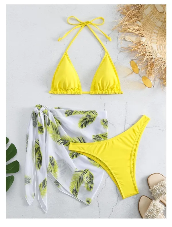 Solana Three-Piece Bikini and Sarong Set