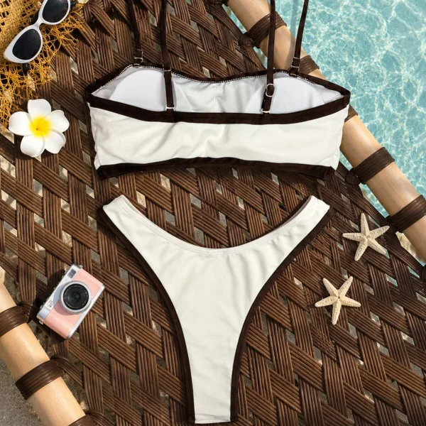 Contrast-Color Strapless Bikini with Detachable Straps