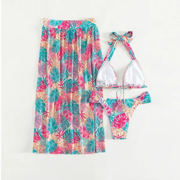 Floral Print Bikini and Mesh Beach Skirt Set