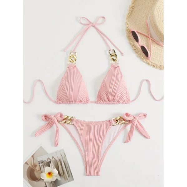 Chain-Embellished Two-Piece Bikini Set