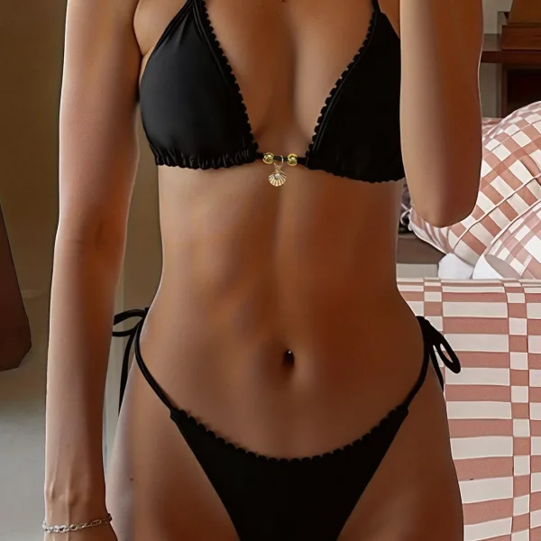 Floral Trim Ruffled Bikini Set