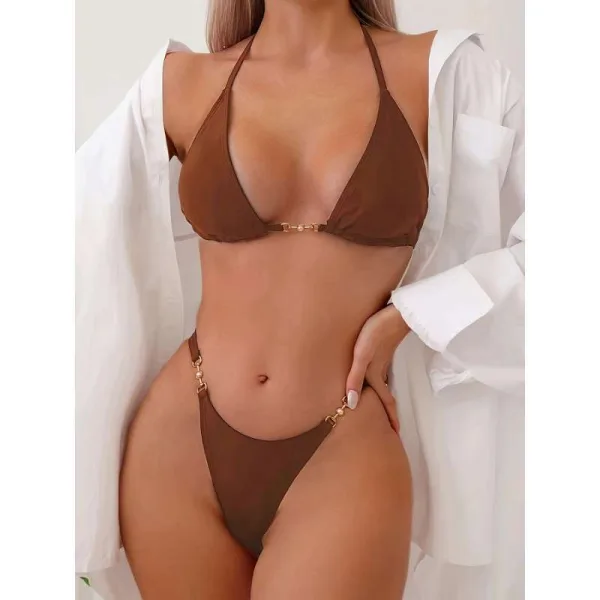 Metallic Chain Link Two-Piece Bikini Set