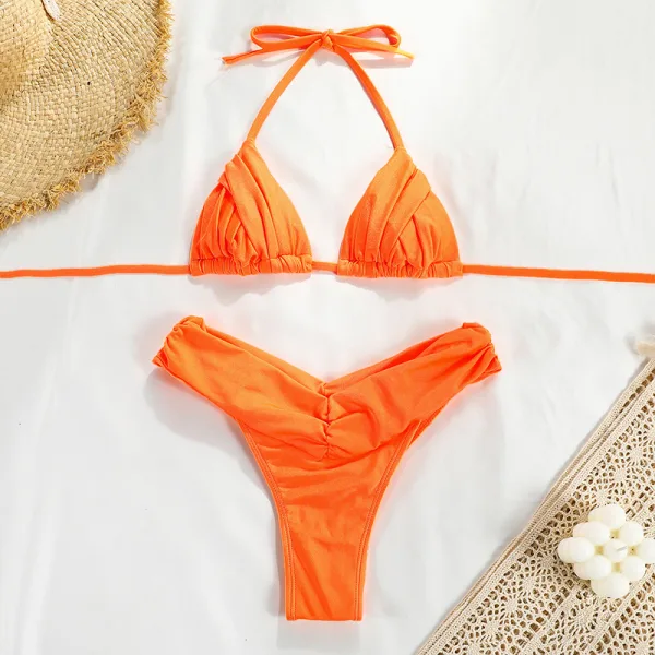 Pleated Solid Bikini Set