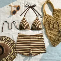9366 Coffee Striped Bikini