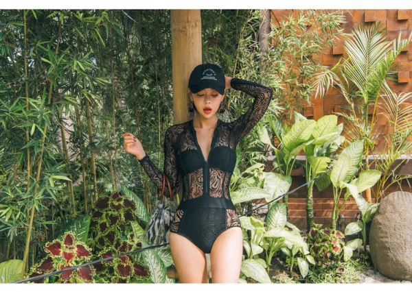 Lace-Trimmed One-Piece Swimsuit