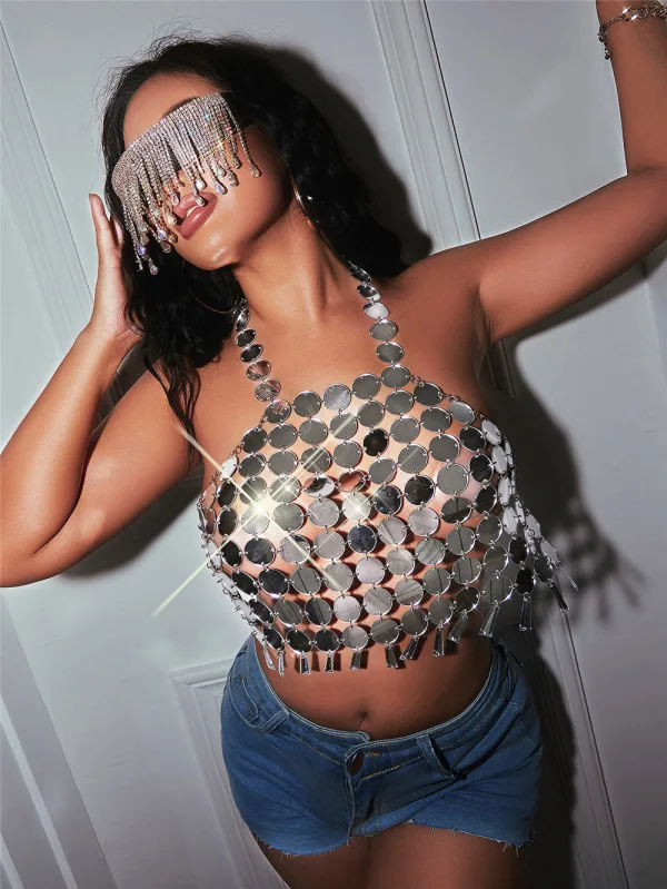 Metallic Sequin Embellished Beach Bandeau Top